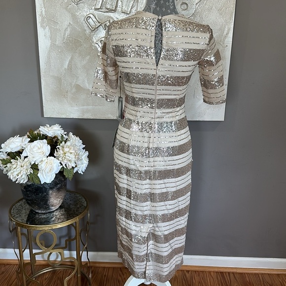 Vince Camuto Sequin Striped Dress - Gold and Cream Size 0 - Picture 5 of 17